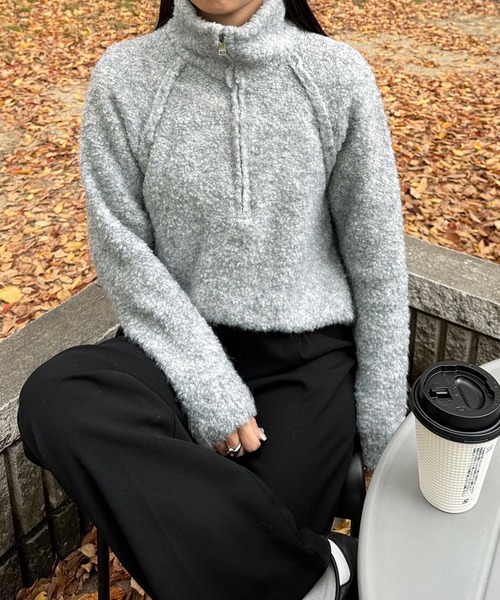 LE MORE(リモア)の「ブークレジッパーニット(ニット/セーター・レディース・ベージュ/グレー・FREE)」の1枚目の写真