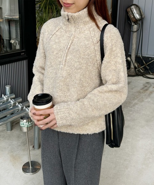 LE MORE(リモア)の「ブークレジッパーニット(ニット/セーター・レディース・ベージュ/グレー・FREE)」の6枚目の写真