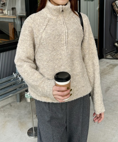 LE MORE(リモア)の「ブークレジッパーニット(ニット/セーター・レディース・ベージュ/グレー・FREE)」の7枚目の写真