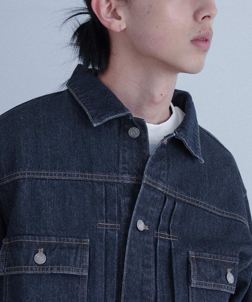 セットアップ対応】『タックデザインデニムジャケット』（デニム