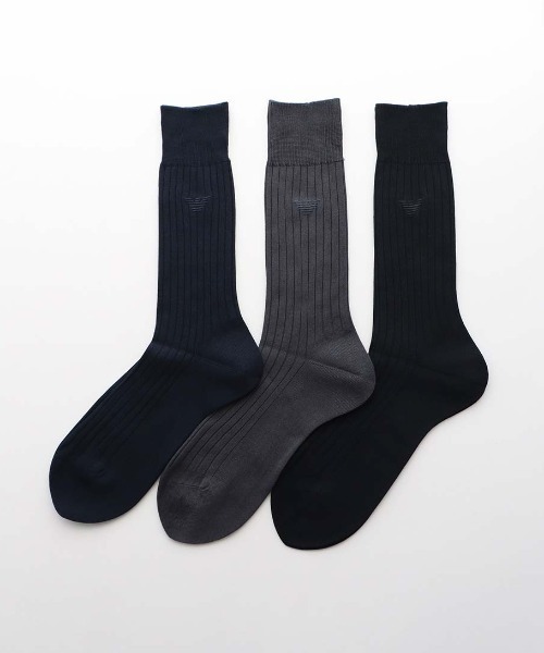 EMPORIO ARMANI（エンポリオアルマーニ）の「【3足セット】EMPORIO ARMANI イーグルリブ ビジネスソックス 92312721（Tシャツ/カットソー・メンズ・ブラック系3/その他1・25-26cm）」の2枚目の写真