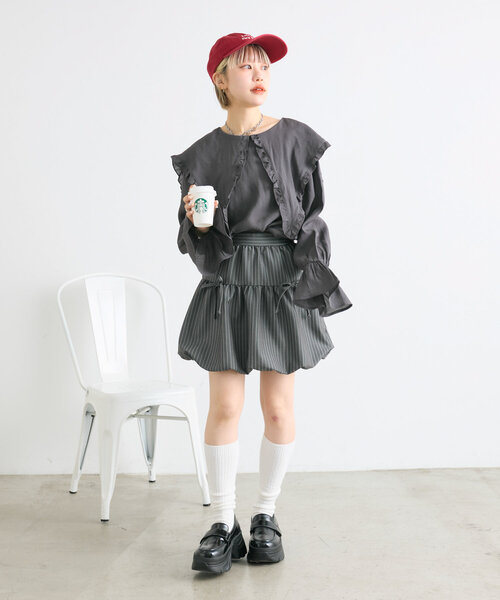 w closet(ダブルクローゼット)の「リボンバルーンスカート(スカート・レディース・ブラック/グレー・FREE)」の21枚目の写真