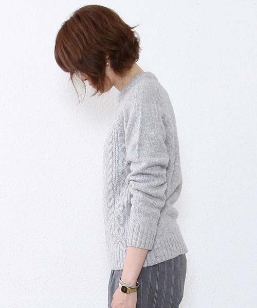 coen（コーエン）の「シェットケーブルニット（ニット/セーター・レディース・オフホワイト/ライトグレー・LARGE/MEDIUM）」の8枚目の写真