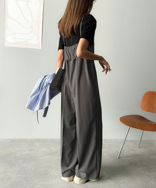 セール】脚長上品シルエット！センタープレス入りストレッチキャミ