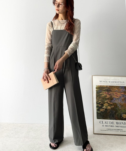 classicalelf（クラシカルエルフ）の「脚長上品シルエット！センタープレス入りストレッチキャミサロペット（サロペット/オーバーオール・レディース・ブラック/チャコール・X-LARGE/SMALL/MEDIUM/LARGE）」の7枚目の写真