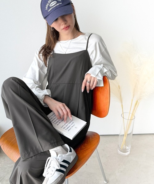 classicalelf（クラシカルエルフ）の「脚長上品シルエット！センタープレス入りストレッチキャミサロペット（サロペット/オーバーオール・レディース・ブラック/チャコール・X-LARGE/SMALL/MEDIUM/LARGE）」の21枚目の写真