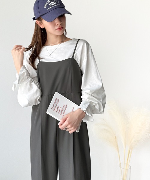 classicalelf（クラシカルエルフ）の「脚長上品シルエット！センタープレス入りストレッチキャミサロペット（サロペット/オーバーオール・レディース・ブラック/チャコール・X-LARGE/SMALL/MEDIUM/LARGE）」の22枚目の写真