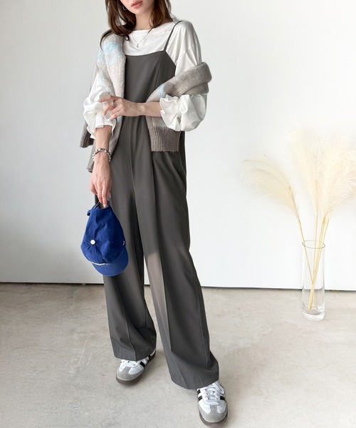 セール】脚長上品シルエット！センタープレス入りストレッチキャミ