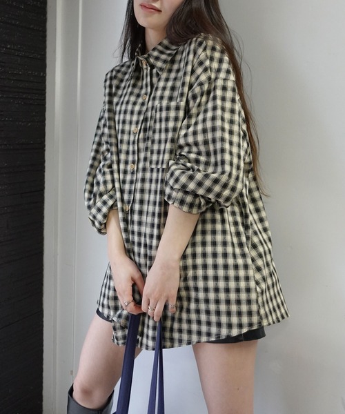 CORNERS（コーナーズ）の「オーバーサイズチェックシャツ（シャツ/ブラウス・レディース・ブラウン/ブラック/グリーン/マスタード・M）」の6枚目の写真