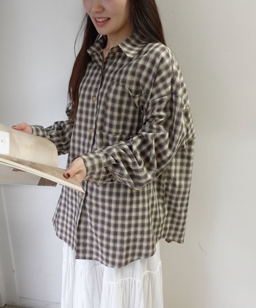 CORNERS（コーナーズ）の「オーバーサイズチェックシャツ（シャツ/ブラウス・レディース・ブラウン/ブラック/グリーン/マスタード・M）」の12枚目の写真