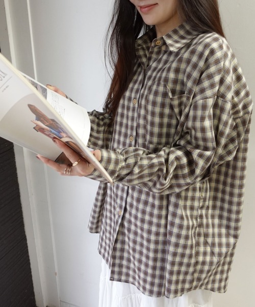 CORNERS（コーナーズ）の「オーバーサイズチェックシャツ（シャツ/ブラウス・レディース・ブラウン/ブラック/グリーン/マスタード・M）」の16枚目の写真