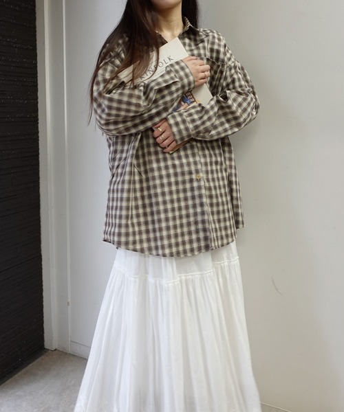 CORNERS（コーナーズ）の「オーバーサイズチェックシャツ（シャツ/ブラウス・レディース・ブラウン/ブラック/グリーン/マスタード・M）」の17枚目の写真