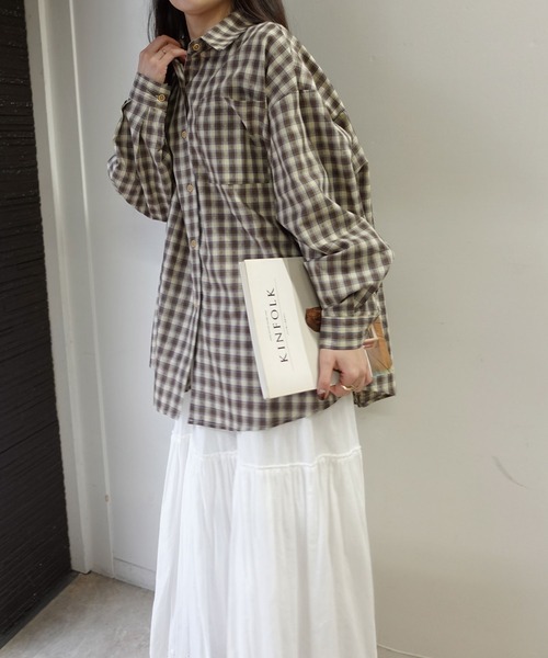 CORNERS（コーナーズ）の「オーバーサイズチェックシャツ（シャツ/ブラウス・レディース・ブラウン/ブラック/グリーン/マスタード・M）」の13枚目の写真
