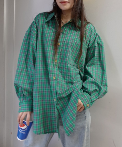 Misayoカラフルチェックシャツ リメイクライクプルオーバー セット セール】オーバーサイズチェックシャツ（シャツ/ブラウス