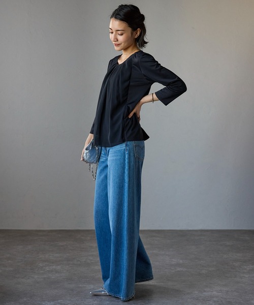 etre pret(エトレプレ)の「多サイズ展開 シフォン切替七分袖カットソー(Tシャツ/カットソー・レディース・ホワイト/ブラック・3L/M/L/LL/S)」の10枚目の写真