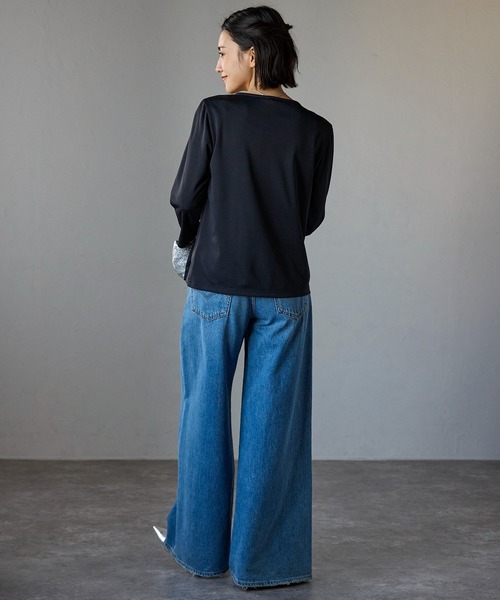 etre pret(エトレプレ)の「多サイズ展開 シフォン切替七分袖カットソー(Tシャツ/カットソー・レディース・ホワイト/ブラック・3L/M/L/LL/S)」の12枚目の写真