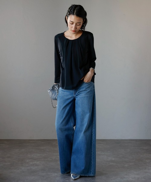 etre pret(エトレプレ)の「多サイズ展開 シフォン切替七分袖カットソー(Tシャツ/カットソー・レディース・ホワイト/ブラック・3L/M/L/LL/S)」の15枚目の写真