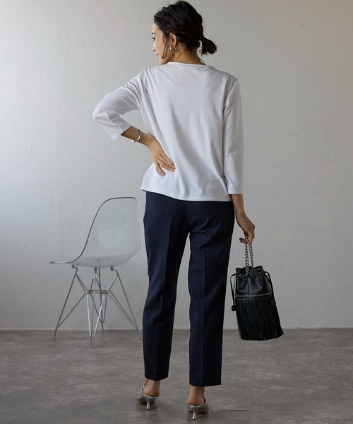 etre pret(エトレプレ)の「多サイズ展開 シフォン切替七分袖カットソー(Tシャツ/カットソー・レディース・ホワイト/ブラック・3L/M/L/LL/S)」の8枚目の写真