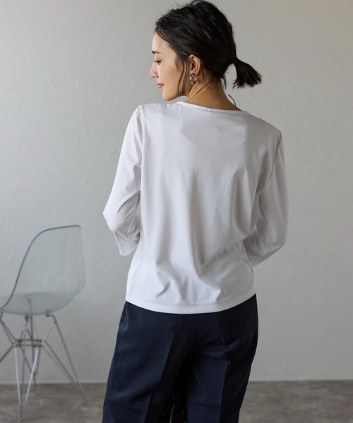etre pret(エトレプレ)の「多サイズ展開 シフォン切替七分袖カットソー(Tシャツ/カットソー・レディース・ホワイト/ブラック・3L/M/L/LL/S)」の5枚目の写真