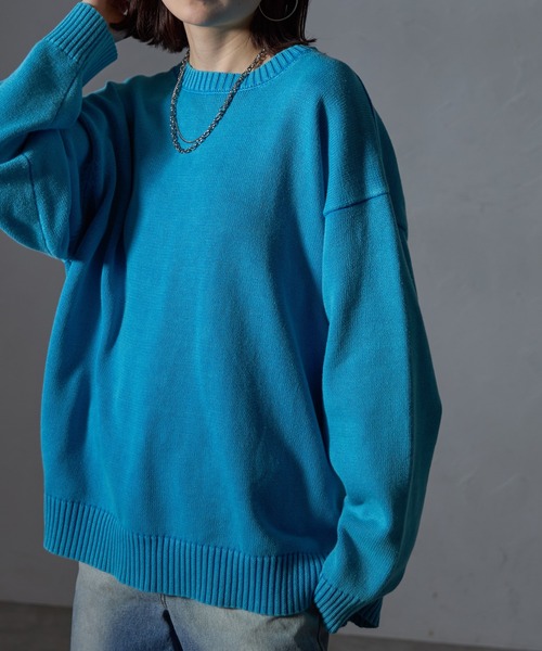セール】ウオッシュ加工オーバーサイズライトニットプルオーバー