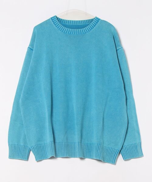 ブルー ニットセーター サイズ0 セール】ウオッシュ加工オーバーサイズライトニットプルオーバー