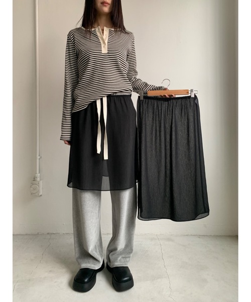 Didot.showroom（ディドット ショールーム）の「【DIDOT.】着丈違いの2サイズ展開｜レイヤードスカート（スカート・レディース・ブラウン/アイボリー/ブラック/グレー・SHORT/LONG）」の3枚目の写真