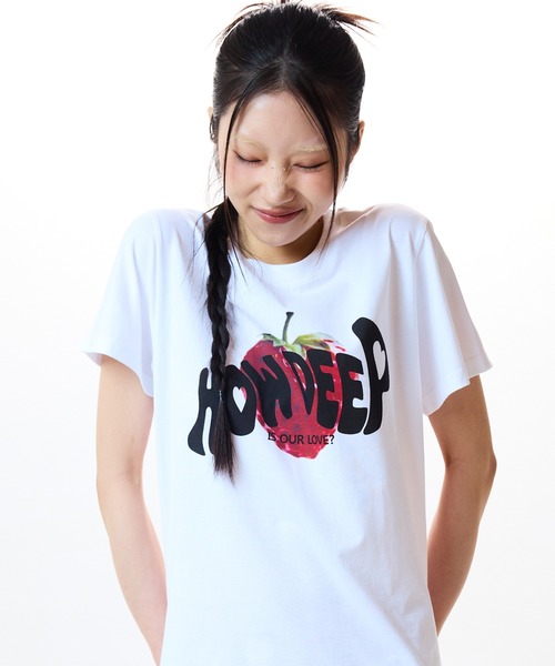 ★LUVISTRUE★IM STRAWBERRY LETTERING TEE(NAVY)★正規品/人気 IM ストロベリーレタリングTシャツ (ネイビー) - LUVISTRUE | 60