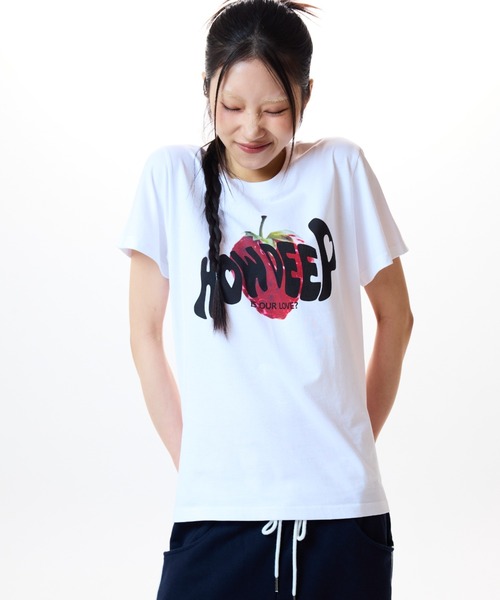 ★LUVISTRUE★IM STRIPE SLEEVE TEE(PINK)★正規品/韓国直送料込 セール】IM HOW DEEP STRAWBERRY TEE（Tシャツ/カットソー