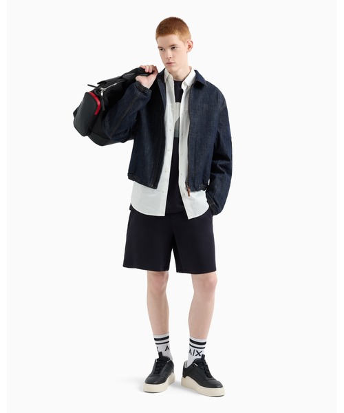 ARMANI EXCHANGE（アルマーニエクスチェンジ）の「【A|X アルマーニ エクスチェンジ】ボンデッドストレッチ ハーフパンツ（スウェットパンツ・メンズ・ダークネイビー・SMALL/LARGE/MEDIUM/X-LARGE/X-SMALL）」の3枚目の写真