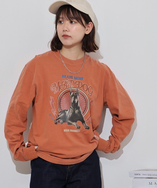 MODISH GAZE(モディシュガゼ)の「MODISH GAZE ドーベルマン ピグメントロンT(Tシャツ/カットソー・メンズ・ホワイト/ブラウン/グレー/ブラック・M/L)」の4枚目の写真