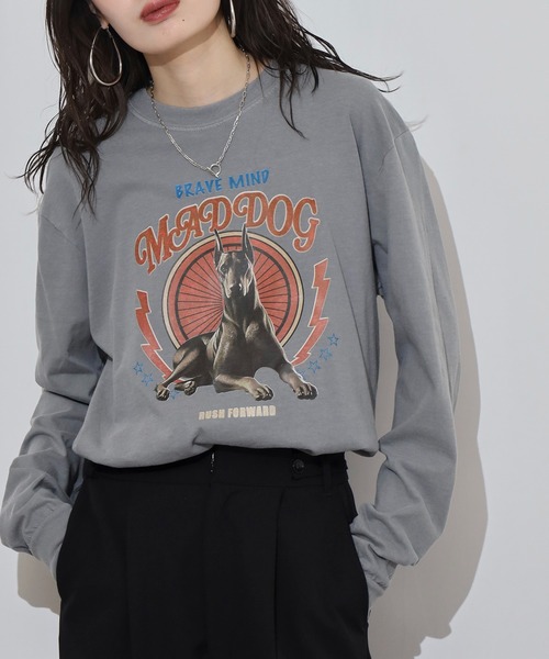 MODISH GAZE(モディシュガゼ)の「MODISH GAZE ドーベルマン ピグメントロンT(Tシャツ/カットソー・メンズ・ホワイト/ブラウン/グレー/ブラック・M/L)」の3枚目の写真