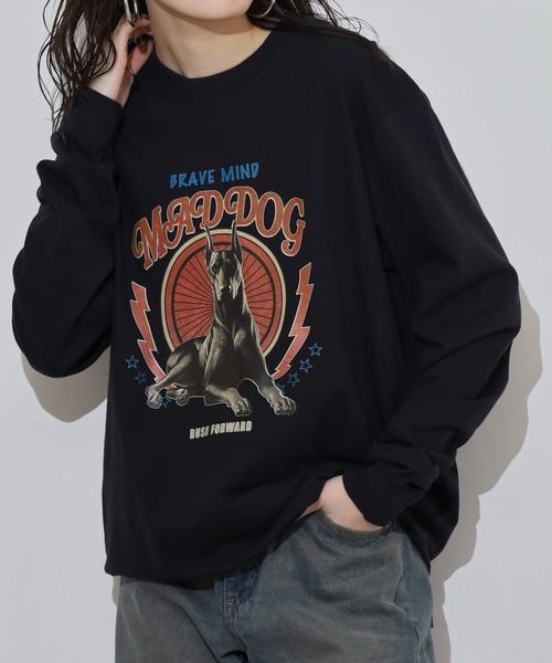MODISH GAZE(モディシュガゼ)の「MODISH GAZE ドーベルマン ピグメントロンT(Tシャツ/カットソー・メンズ・ホワイト/ブラウン/グレー/ブラック・M/L)」の2枚目の写真