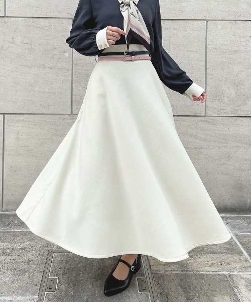 an another angelus（アンアナザーアンジェラス）の「ダブルカラーベルトフレアースカート【セットアップ可能】（スカート・レディース・ネイビー/アイボリー・FREE）」の3枚目の写真