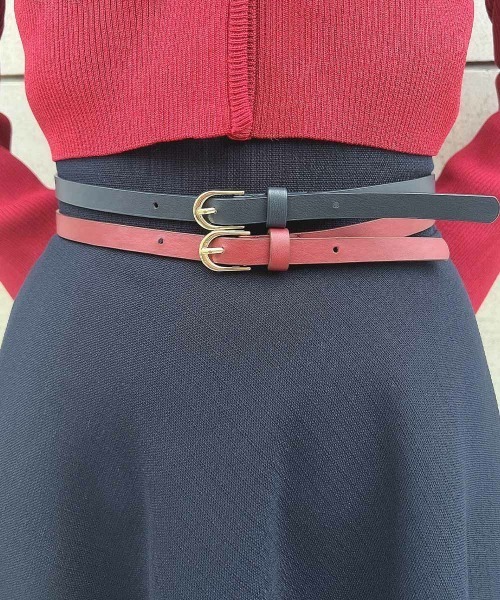 an another angelus（アンアナザーアンジェラス）の「ダブルカラーベルトフレアースカート【セットアップ可能】（スカート・レディース・ネイビー/アイボリー・FREE）」の9枚目の写真