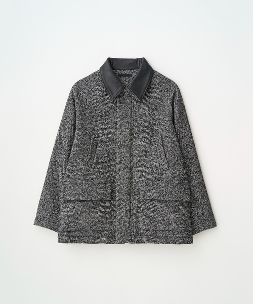 Juha(ユハ)の「LEATHER COLLAR RIDING JACKET (HERRINGBONE)(ブルゾン・メンズ・ブラック・3/4)」の2枚目の写真