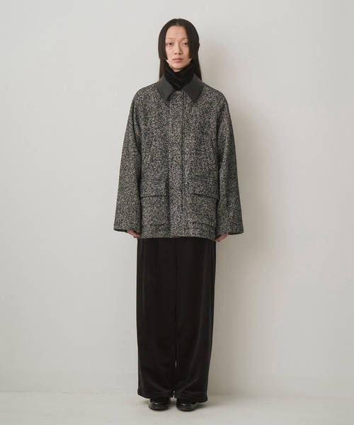 Juha(ユハ)の「LEATHER COLLAR RIDING JACKET (HERRINGBONE)(ブルゾン・メンズ・ブラック・3/4)」の5枚目の写真