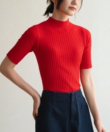 《9色展開》華奢見えリブは大人のためのトップス。きちんと感が出る 半袖 サマーニット 。肌ざわり抜群のスタンドカラーで上品な 秋服 オフィスカジュアルに