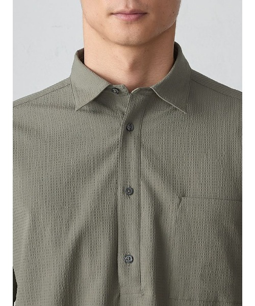 TRANS CONTINENTS（トランスコンチネンツ）の「TRANS CONTINENTS　シアサッカーストレッチ　ポロシャツ　ホワイト/ベージュ/グリーン/ネイビー（ポロシャツ・メンズ・ベージュ/ネイビー/ホワイト/グリーン・S/M/L/LL）」の19枚目の写真