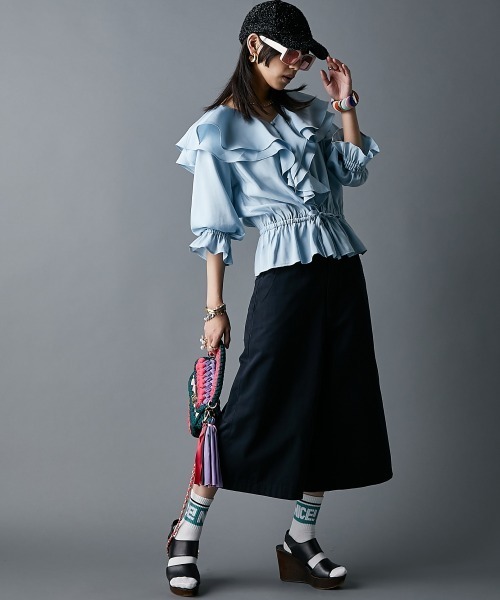 GEVS.（ジェイヴィス）の「フリルブラウス＜大きいサイズ有＞GEVS.（シャツ/ブラウス・レディース・オフホワイト/サックスブルー・3L/LL/L/M/5L/4L）」の20枚目の写真