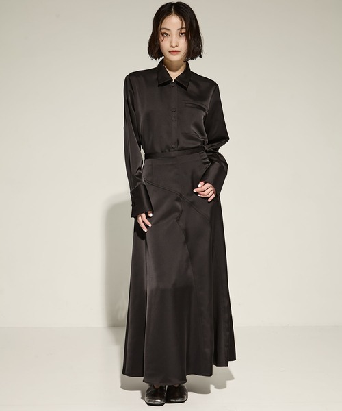 STUDIOUS(ステュディオス)の「【STUDIOUS/ステュディオス】Stretch Satin Skirt/ストレッチサテンスカート(スカート・レディース・ブラック/ホワイト・1/2)」の15枚目の写真