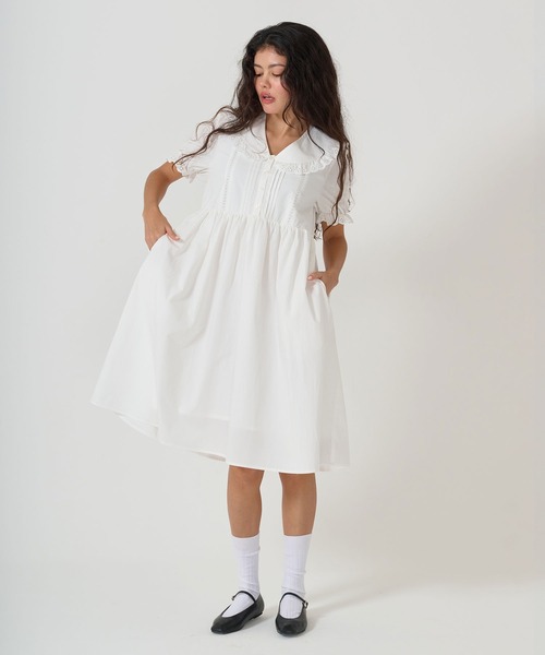 TINA:JOJUN(ティーナジョジュン)の「2WAY パフスリーブギャザーワンピース TINA:JOJUN(ワンピース・レディース・ホワイト/クリーム・M)」の5枚目の写真