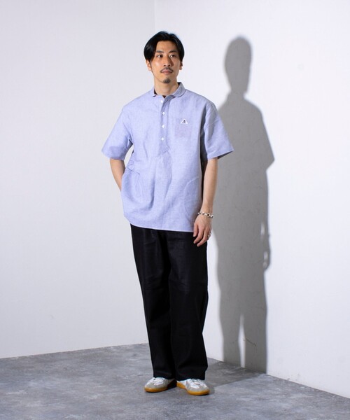 GEVACO(ゲバコ)の「【GEVACO/ゲバコ】コットンリネン プルオーバーシャツ ワンポイントロゴ ストライプ(シャツ/ブラウス・メンズ・イエロー/ブルー/ベージュ/ブラック・S/M/L)」の16枚目の写真
