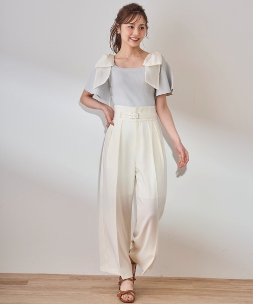 31 Sons de mode(トランテアン ソン ドゥ モード)の「2026SS新色 ベルト付きカラーワイドパンツ(その他パンツ・レディース・オフホワイト/ピンク/ライトグリーン/ライトグレー/アイボリー/イエロー/ブラック・36/38/S/M)」の14枚目の写真