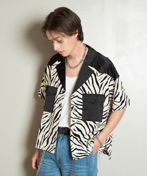 Forte（フォルテ）（フォルテ）の「Animal Design Open Collar Shirt/デザインオープンカラーシャツ/ドレープ/開襟（シャツ/ブラウス・メンズ・ホワイト/ブラウン・MEDIUM/LARGE）」の7枚目の写真