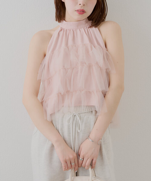 Chico（チコ）の「チュールティアードアメスリブラウス（シャツ/ブラウス・レディース・ホワイト/ピンク/ブルー・FREE）」の2枚目の写真