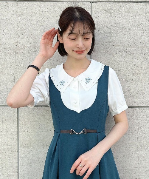 F i.n.t（フィント）の「チェーンビット使いディープＶネックジャンパースカート/ fint　フィント（ジャンパースカート・レディース・ブルーグリーン/ブルーグレー/ネイビー・FREE）」の7枚目の写真