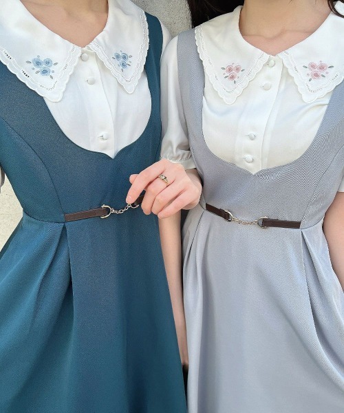 F i.n.t（フィント）の「チェーンビット使いディープＶネックジャンパースカート/ fint　フィント（ジャンパースカート・レディース・ブルーグリーン/ブルーグレー/ネイビー・FREE）」の9枚目の写真