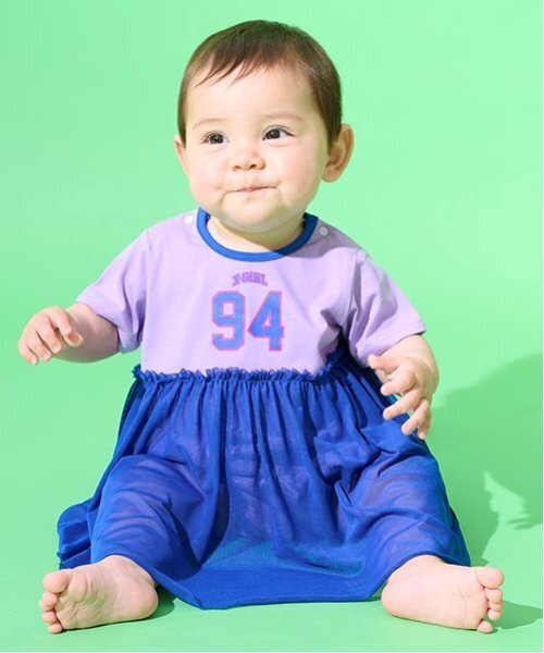 X-girl Stages(エックスガールステージス)の「ナンバリングワンピース風半袖ロンパース(ロンパース・キッズ・ラベンダー/オフホワイト・70cm)」の4枚目の写真