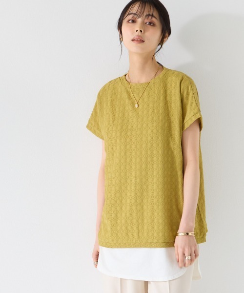 SMILE LAND（スマイルランド）の「＜大きいサイズ＞ドライタッチぽこぽこジャガードカットソーゆるシルエットプルオーバー（吸汗速乾・UVカット）（Tシャツ/カットソー・レディース・オリーブ/チャコールグレー/ブラック/フューシャピンク・L/4L/3L/LL/5L）」の9枚目の写真