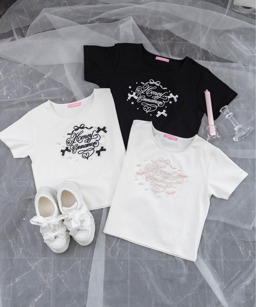 Honey Cinnamon（ハニーシナモン）の「ロゴ刺繍リボンパールTシャツ（Tシャツ/カットソー・レディース・ブラック/ホワイト/ピンク・FREE）」の17枚目の写真